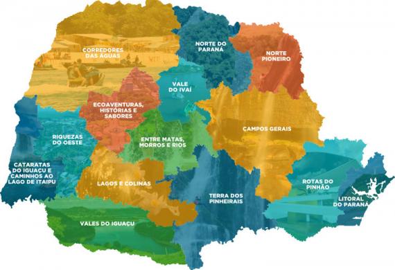 Mapa com as Regiões Turísticas do Paraná